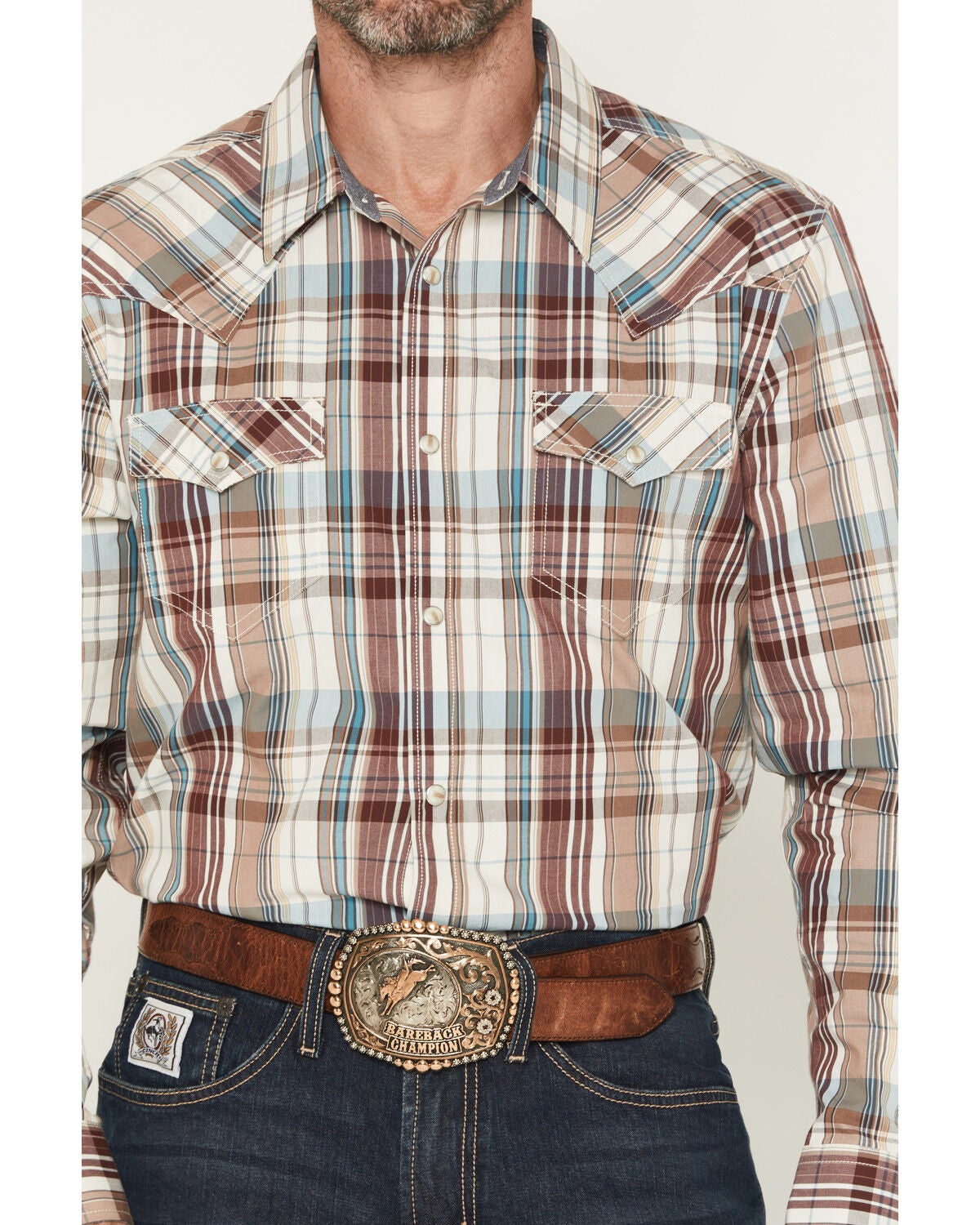 Image #3 - Cody James Men's Ridge Rider Plaid Print Long Sleeve Snap Western Shirt, Tan, hi-res