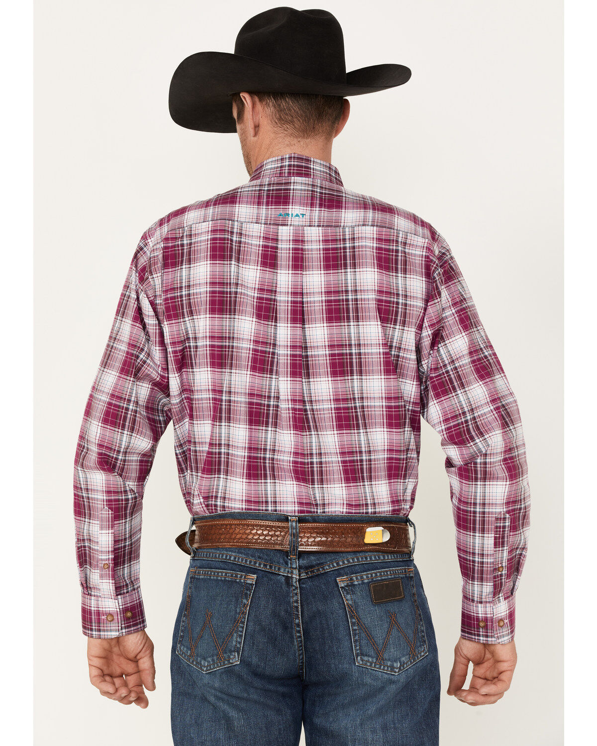 Image #4 - Ariat Men's Fosco Pro Stretch Plaid Button Down Western Shirt, Pink, hi-res