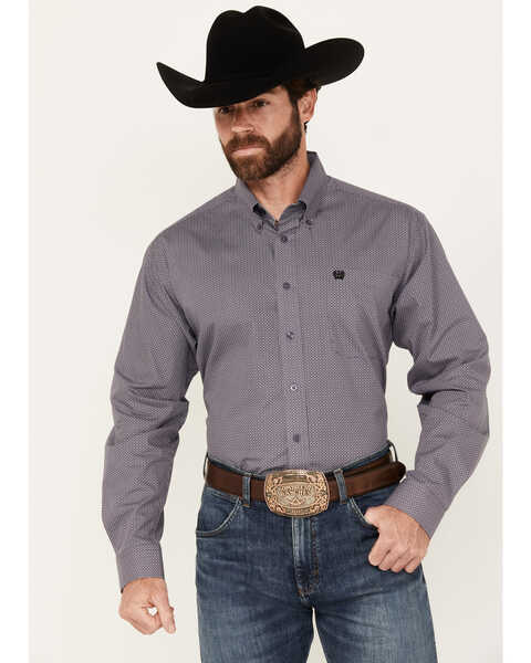 Cinch Men's Diamond Geo Print Long Sleeve Button-Down Western Shirt, Purple, hi-res