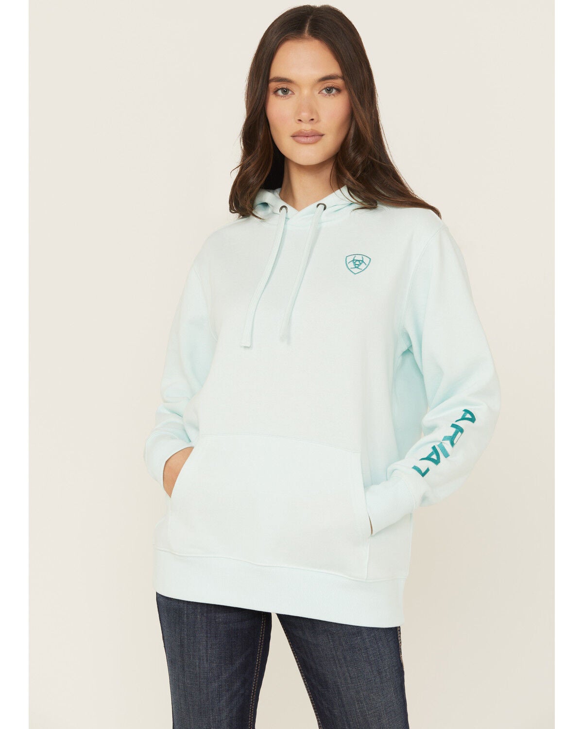 Ariat Women's Boot Barn Exclusive Logo Hoodie, Teal, hi-res