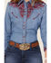 Scully Women's Floral Tooled Embroidered Long Sleeve Pearl Snap Western Shirt, Red, hi-res
