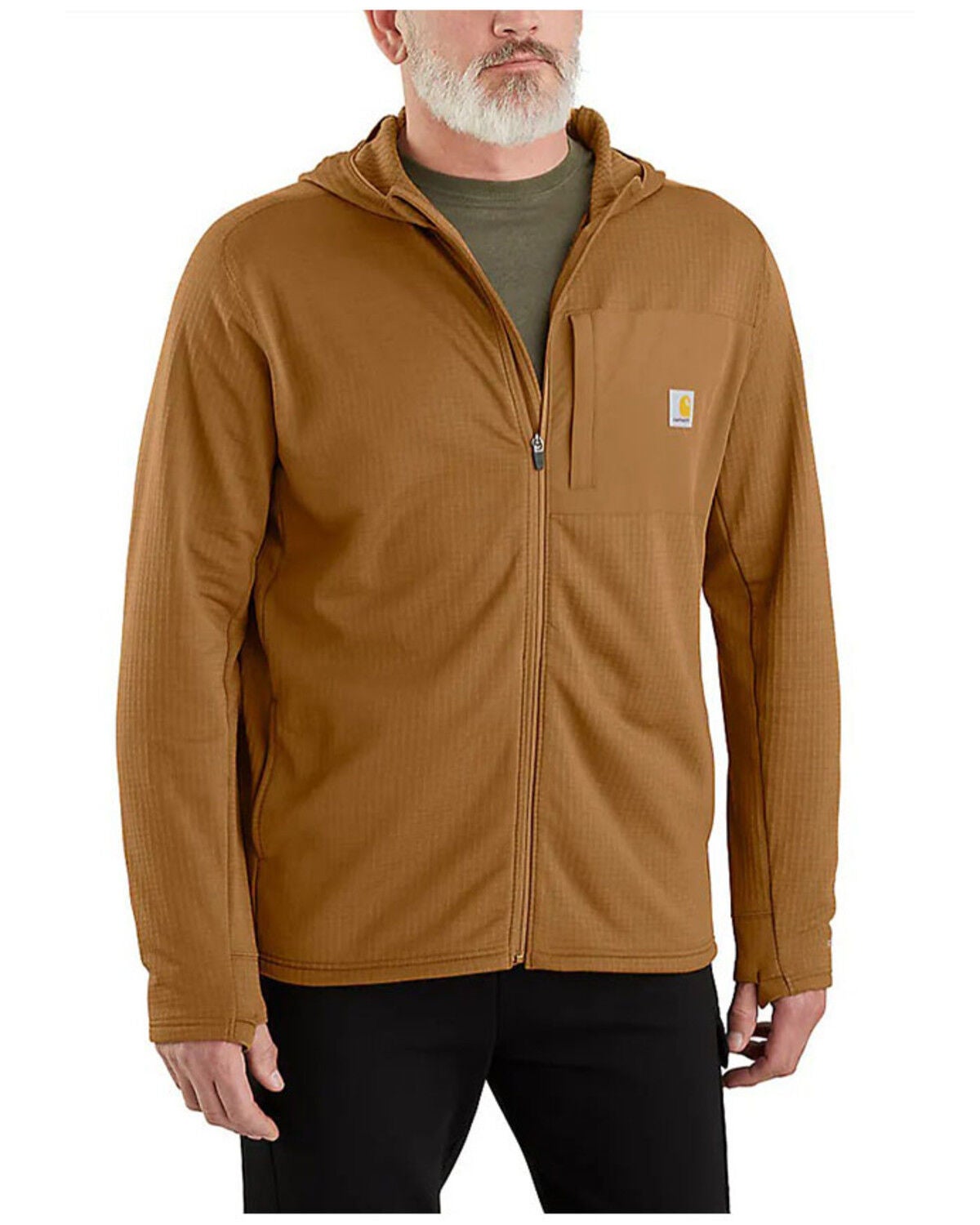 Carhartt Men's Force&reg; Relaxed Fit Full-Zip Long Sleeve Hooded Shirt, Brown, hi-res