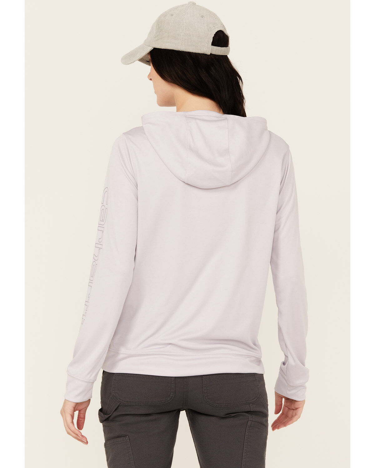 Image #4 - Carhartt Women's Force Sun Defender Relaxed Fit Lightweight Logo Hooded Graphic Long Sleeve, Light Purple, hi-res