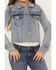 Shyanne Girls' Forks Light Wash Frayed Embroidered Denim Jacket, Medium Wash, hi-res