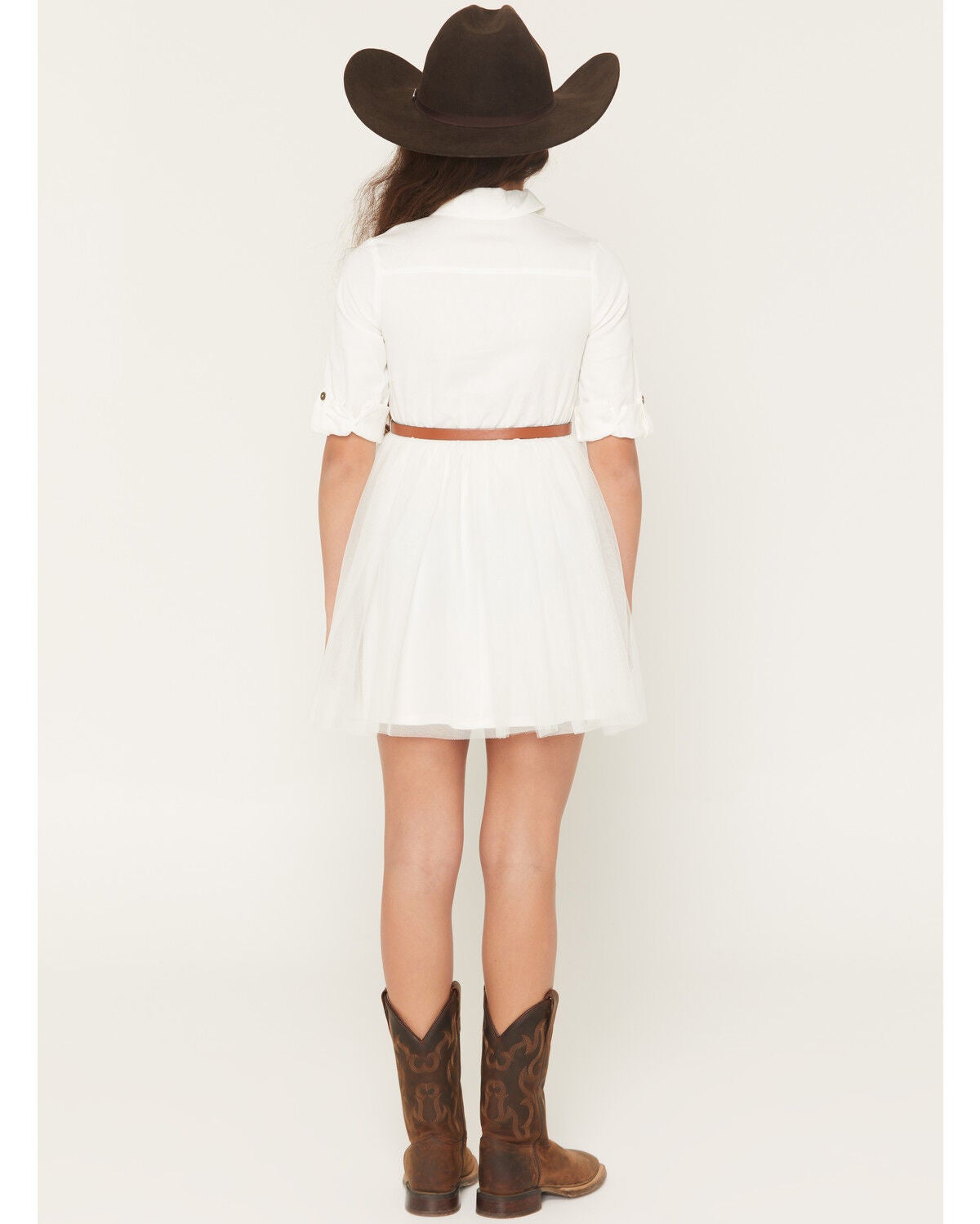 Image #4 - Sugar California Girls' Fringe Long Sleeve Button-Down Denim Tutu Dress, Ivory, hi-res
