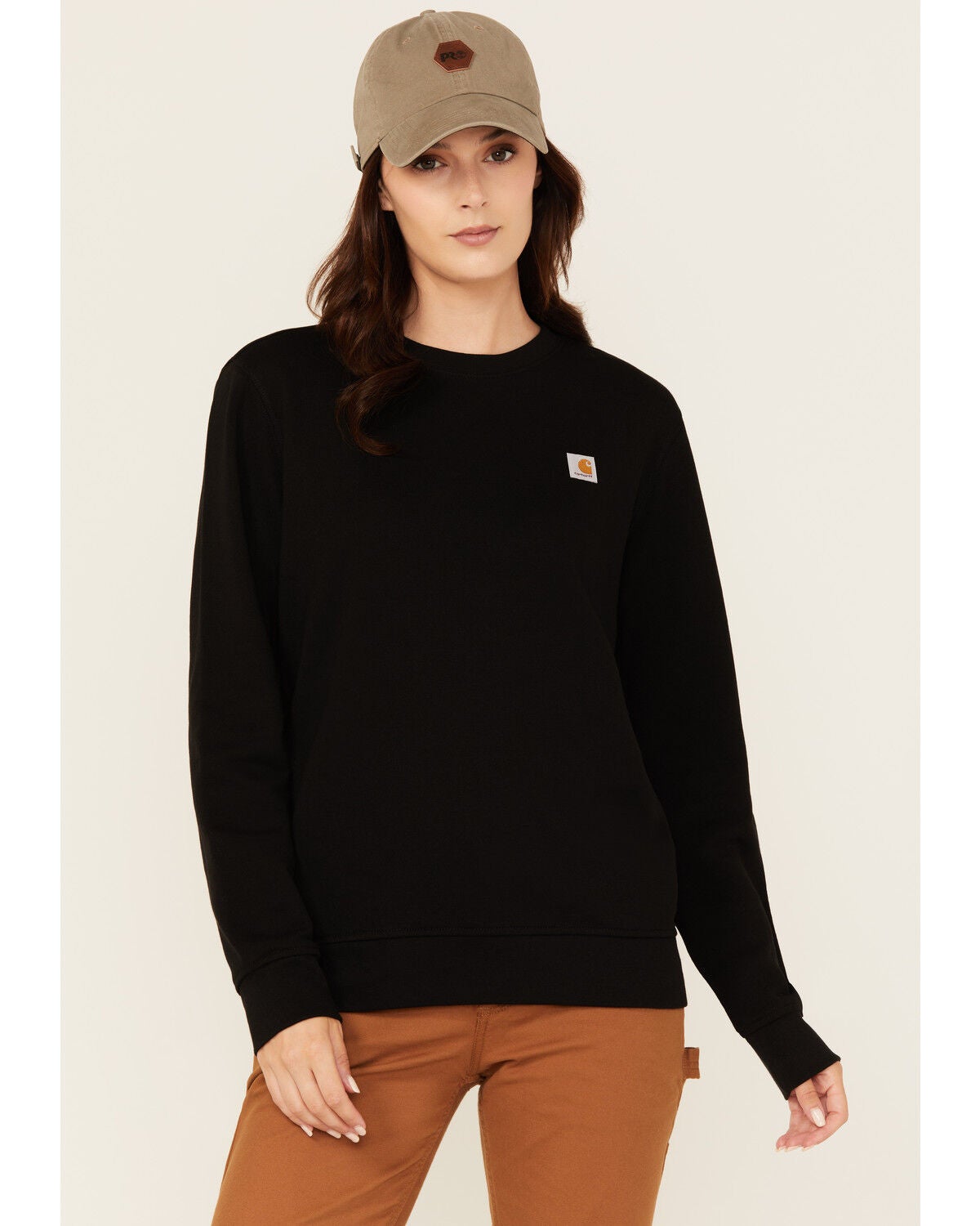 Carhartt Women's Relaxed Fit Midweight French Terry Crewneck Sweatshirt, Black, hi-res