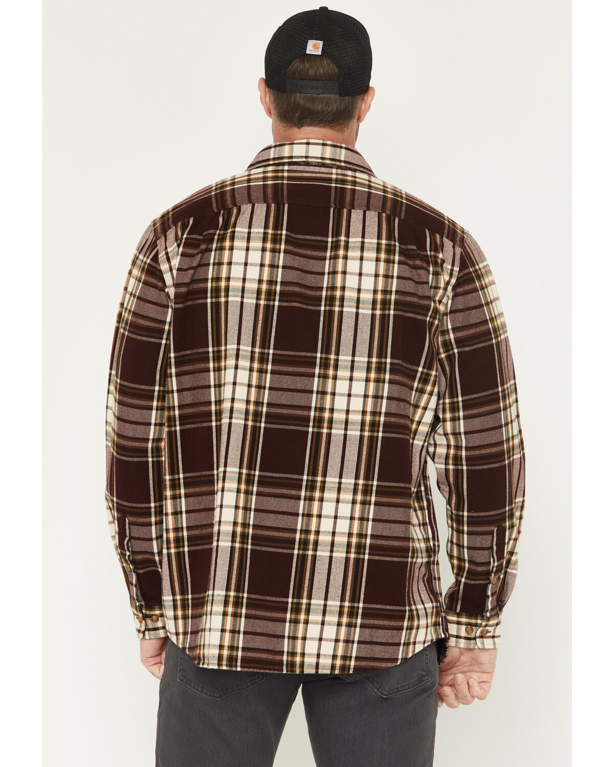 Image #4 - Carhartt Men's Heavyweight Plaid Print Long Sleeve Button-Down Flannel Shirt, Wine, hi-res