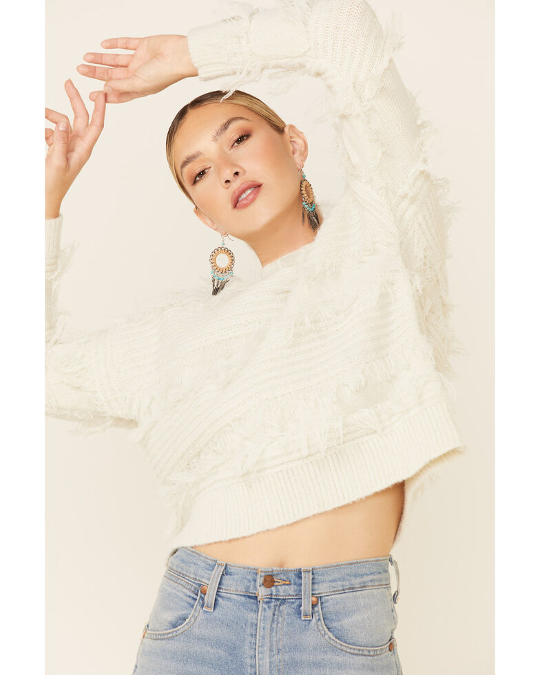Shyanne Women's Off-White Fringe Pullover Sweater , Off White, hi-res