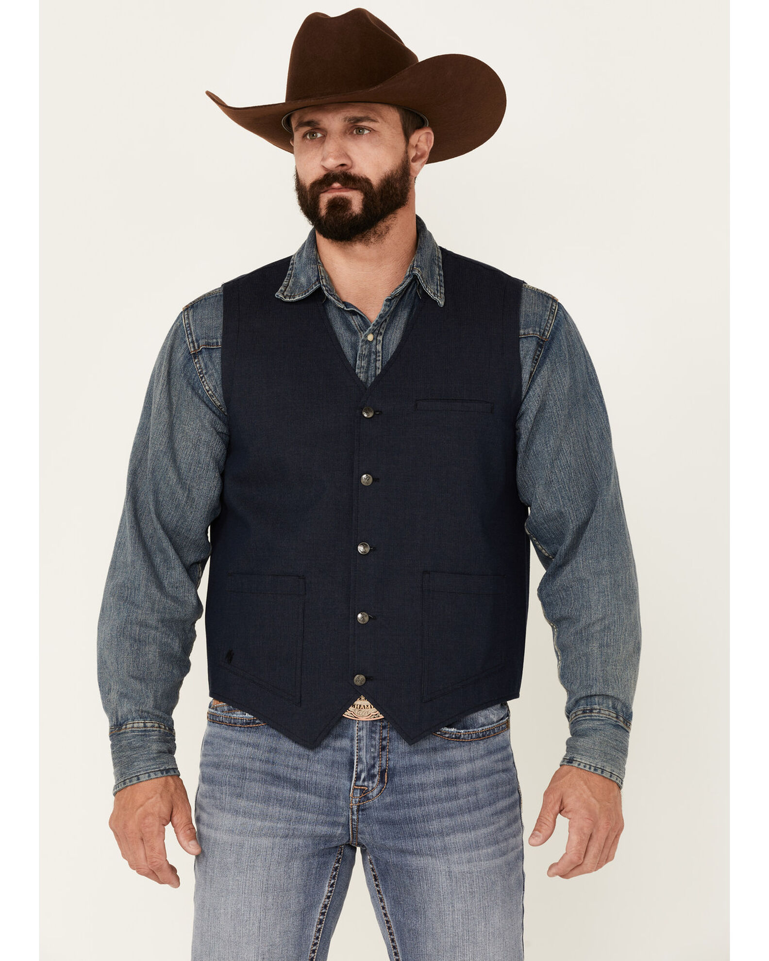 Button Men\'s Boot Vest Barn Solid | Saloon Textured Western Moonshine Spirit Down