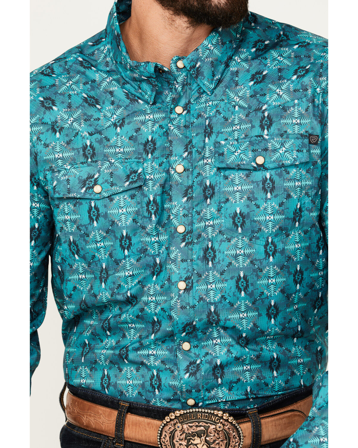 Image #3 - Rock & Roll Denim Men's Southwestern Print Ripstop Long Sleeve Snap Performance Western Shirt, , hi-res