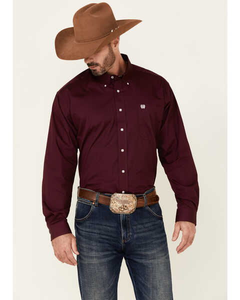 C‌inch Men's Solid Burgundy Button Long Sleeve Western Shirt | Boot Barn