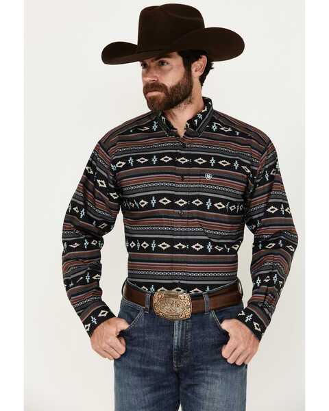 Ariat Men's Noland Southwestern Print Long Sleeve Button-Down Western Shirt, Black, hi-res