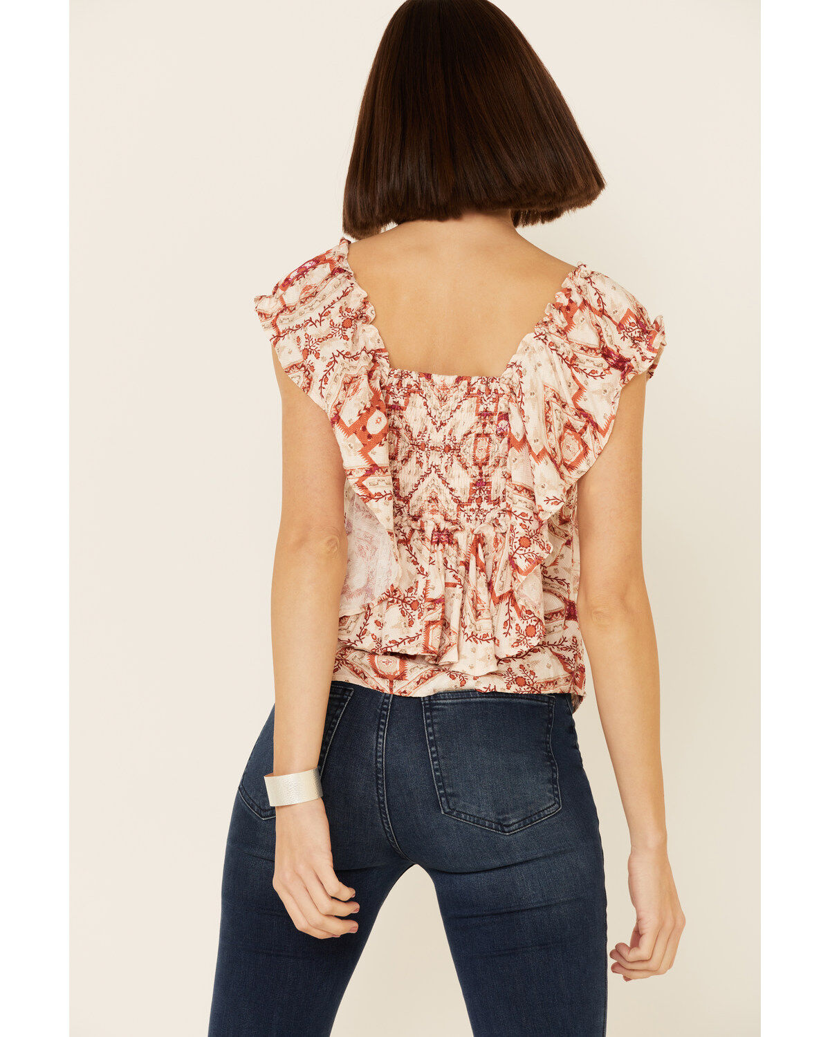 Image #3 - Shyanne Women's Tile Print Ruffle Sleeve Short Sleeve Top, , hi-res