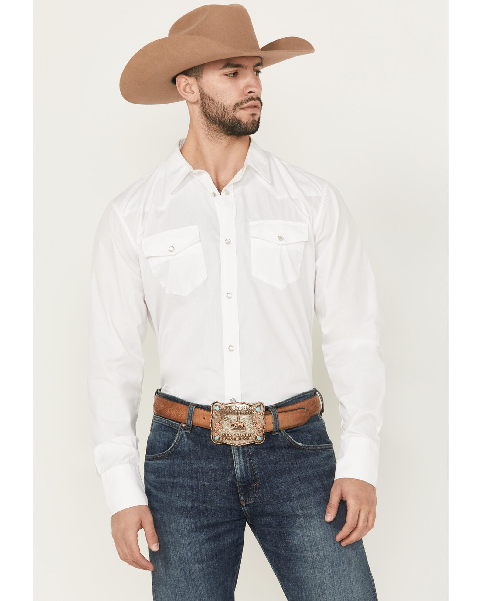 Image #1 - Gibson Men's Solid Long Sleeve Snap Western Shirt - Tall, White, hi-res