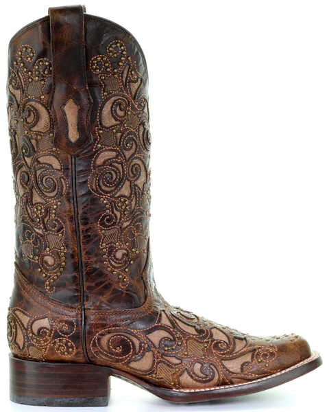 Image #2 - Corral Women's Embroidered Stud Inlay Western Boots, Brown, hi-res