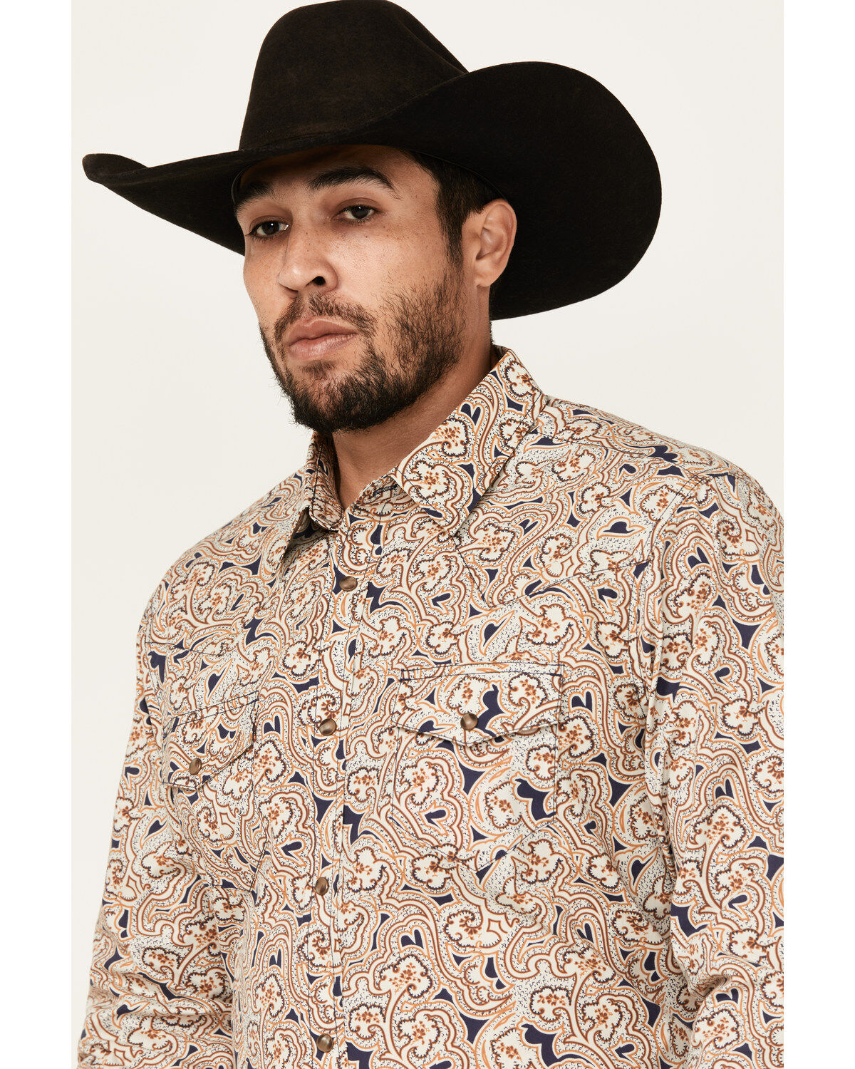 Image #2 - Gibson Men's Jackpot Paisley Print Long Sleeve Snap Western Shirt, Tan, hi-res