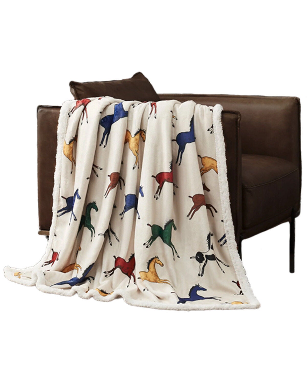 HiEnd Accents Wild Horse Campfire Sherpa Throw, White, hi-res