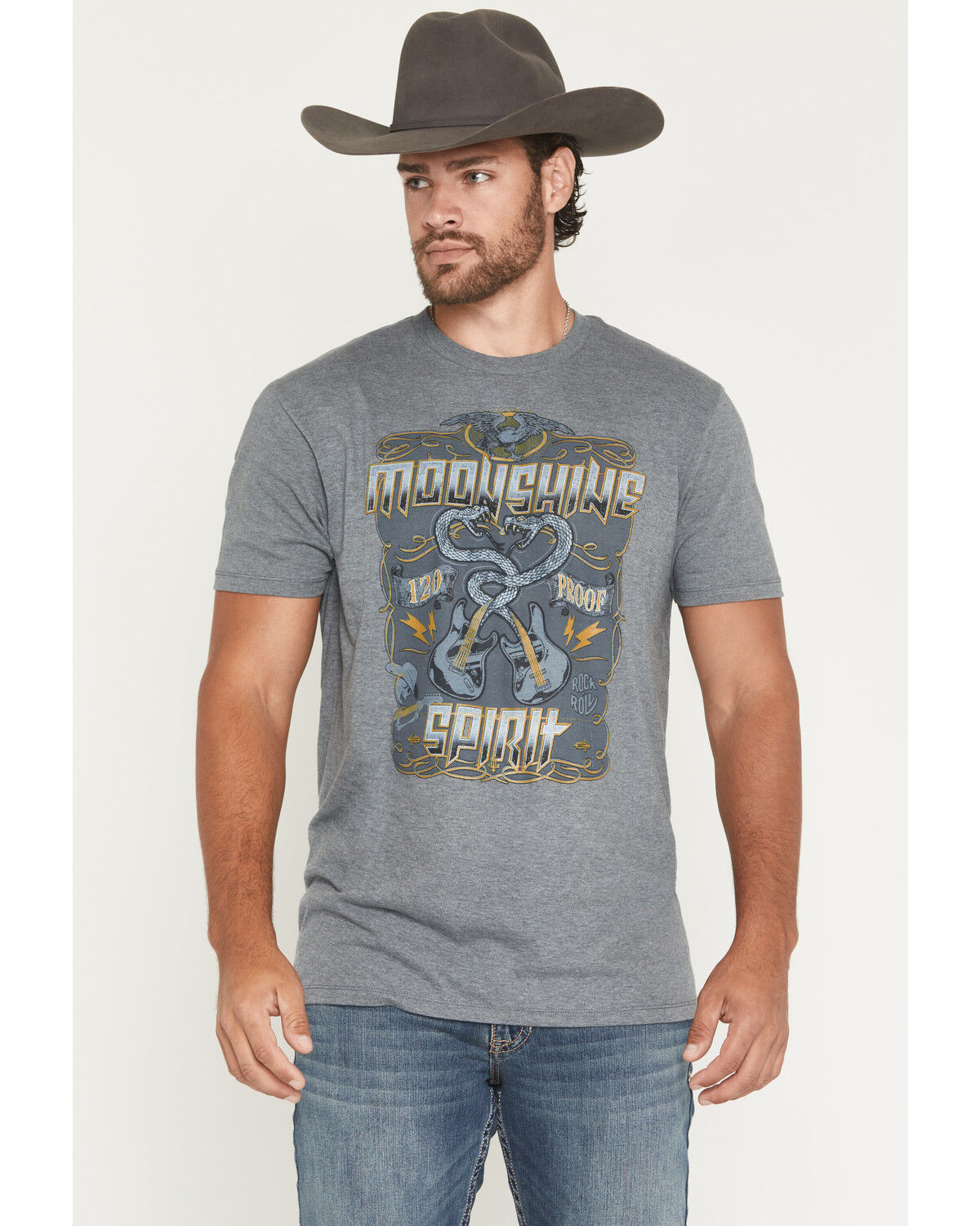 Image #1 - Moonshine Spirit Men's Snake Guitars Short Sleeve Graphic T-Shirt, Charcoal, hi-res