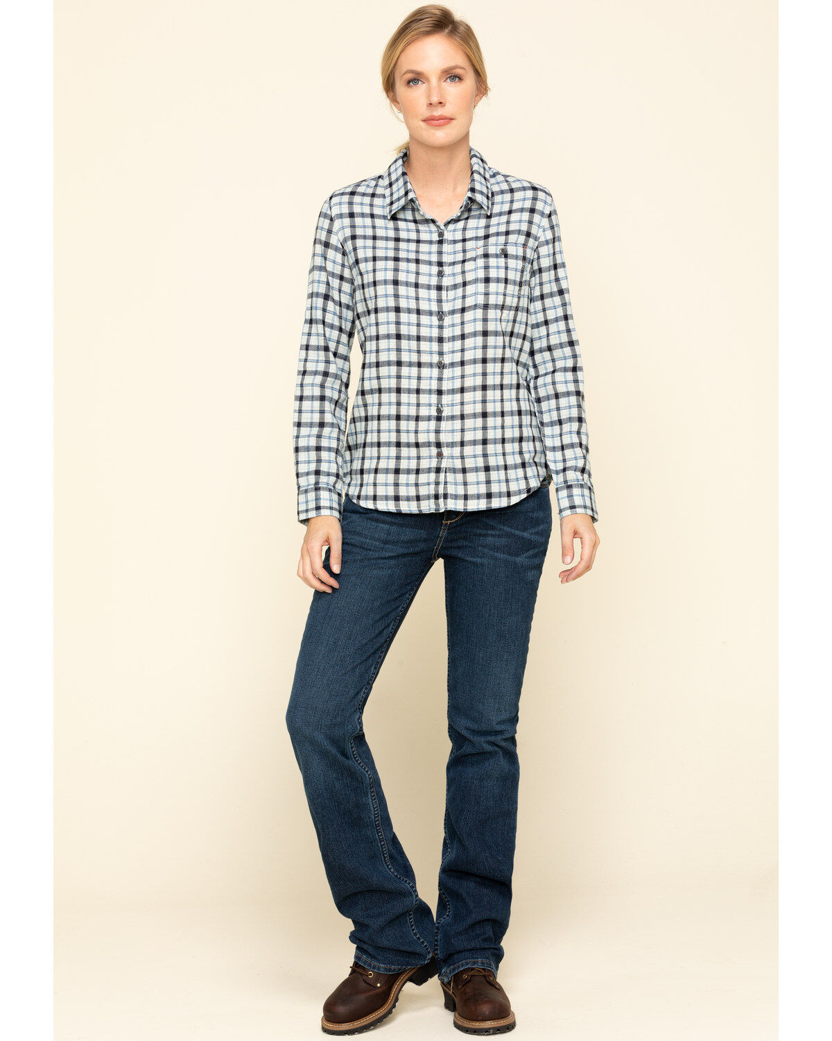 Image #6 - Dovetail Workwear Women's Plaid Print Long Sleeve Button Down Givens Work Shirt, Indigo, hi-res