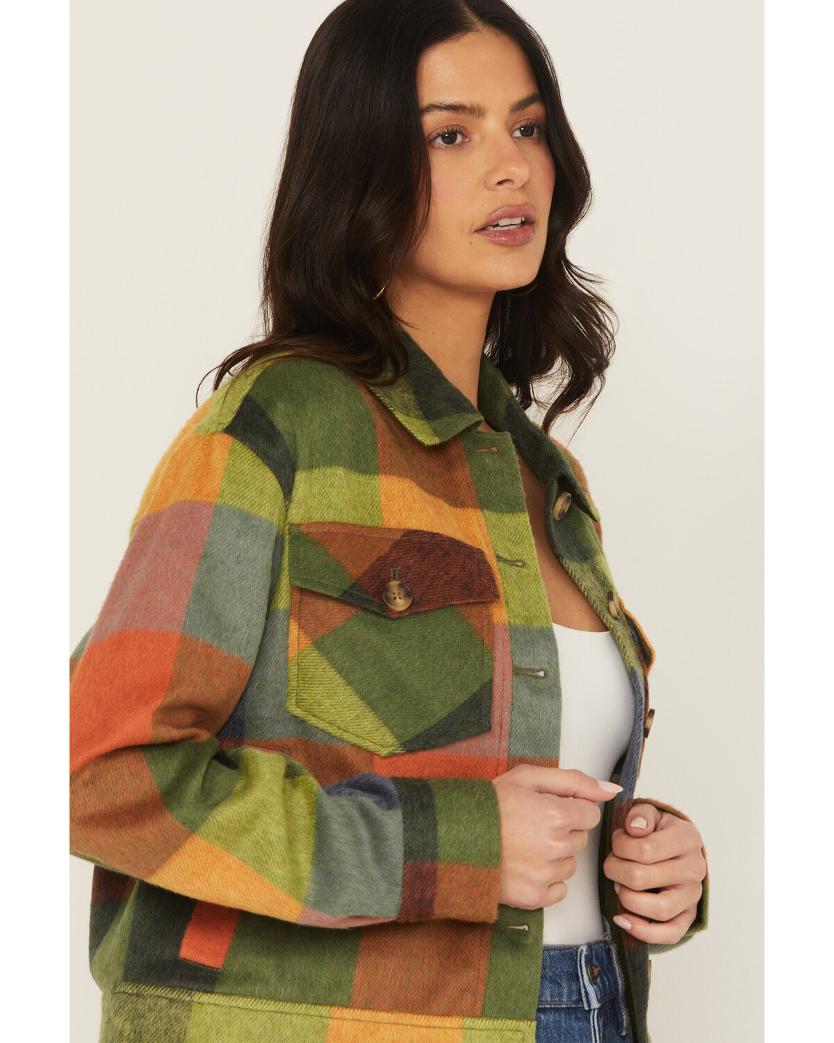 Image #2 - Cleo + Wolf Women's Buffalo Plaid Print Coat, Moss Green, hi-res