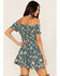 Shyanne Women's Floral Print Smocked Off Shoulder Dress , Deep Teal, hi-res