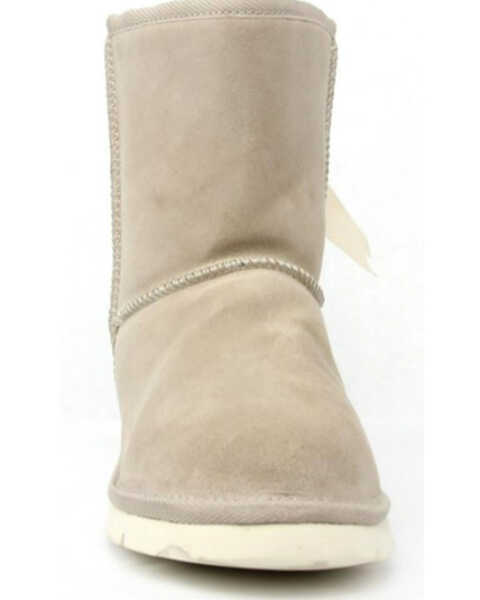 Image #4 - Superlamb Women's Argali Tied Ribbon 7.5" Suede Leather Pull On Casual Boots - Round Toe , Grey, hi-res
