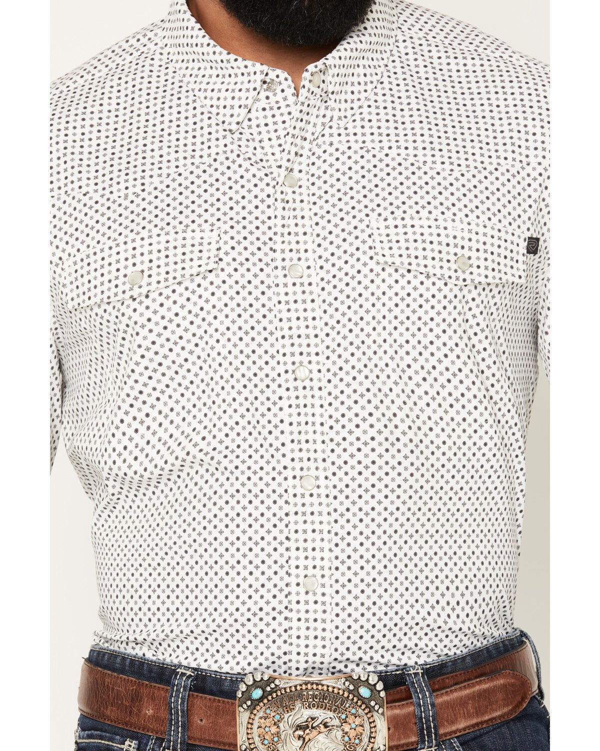 Image #3 - Rock & Roll Denim Men's Geo Print Tek Long Sleeve Snap Performance Shirt, White, hi-res