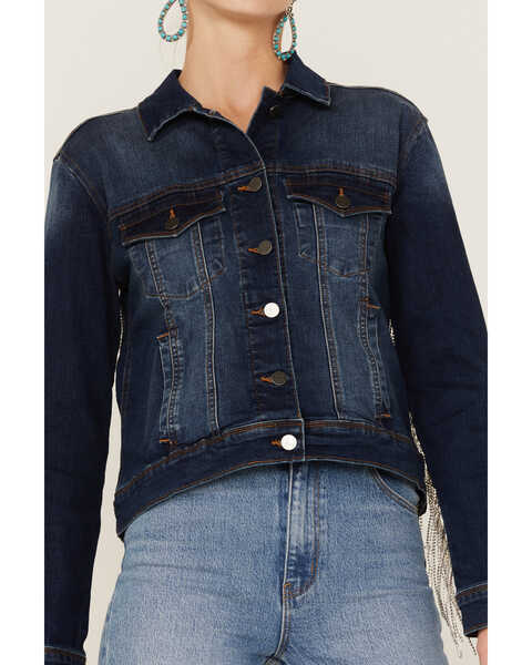 Scully Women's Rhinestone Fringe Denim Jacket, Blue, hi-res