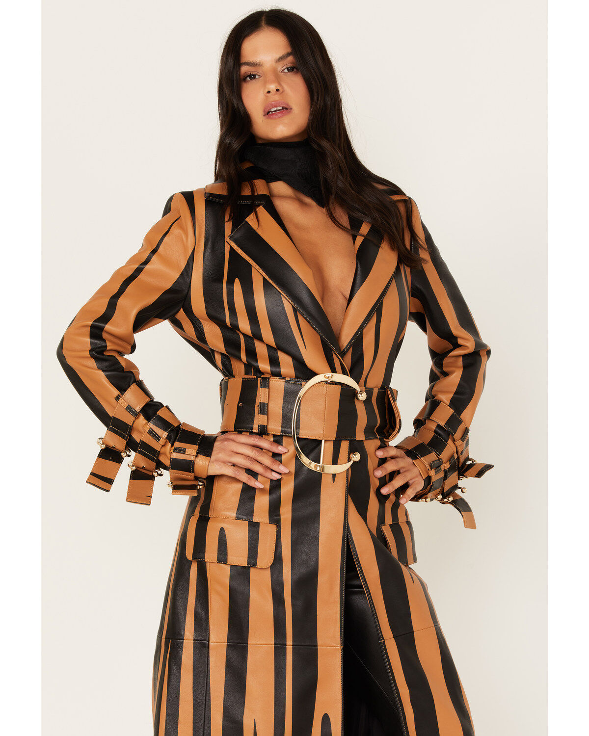 Image #4 - DANCASSAB Women's Diana Zebra Stripe Leather Coat, Tan, hi-res