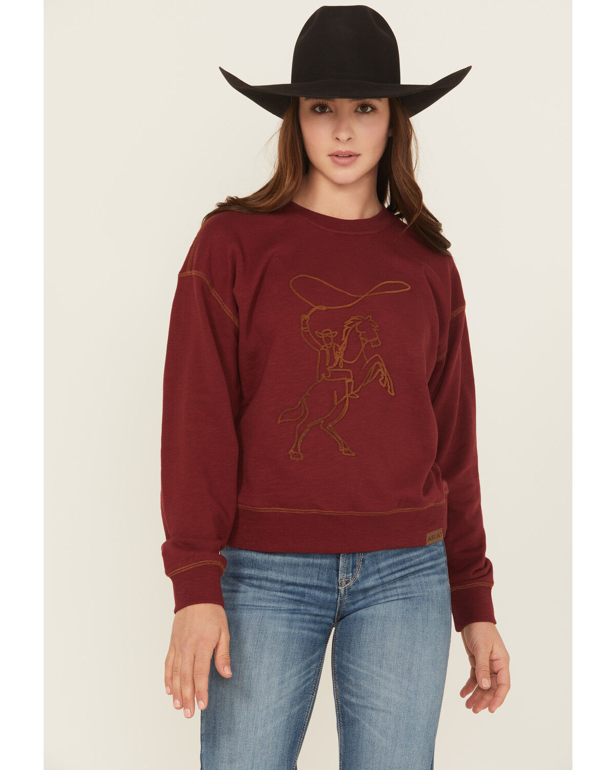Image #1 - Ariat Women's Lasso Crewneck, Burgundy, hi-res