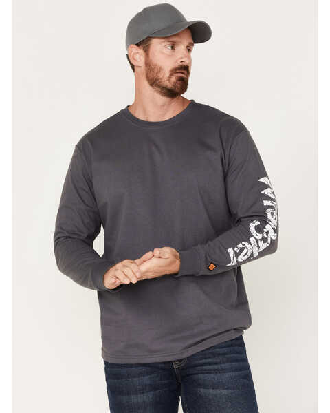 Wrangler Men's FR Logo Graphic Long Sleeve T-Shirt, Grey, hi-res