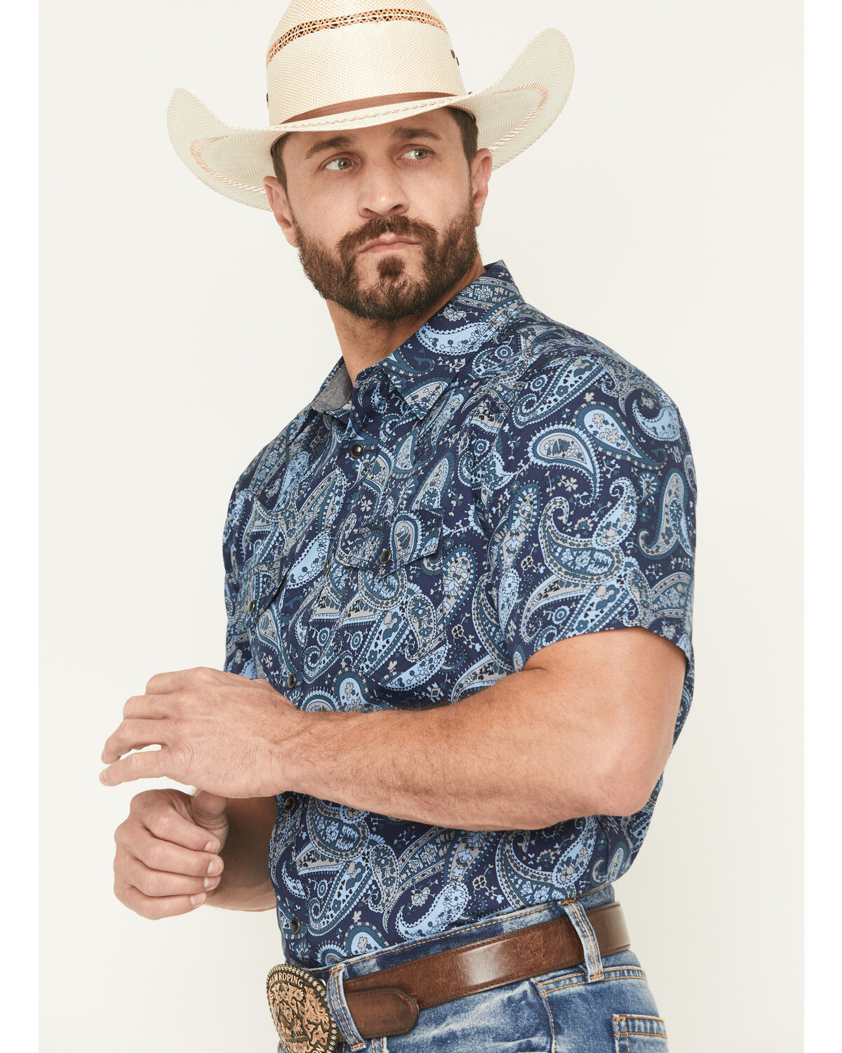 Cody James Men's Westward Paisley Print Short Sleeve Snap Western Shirt