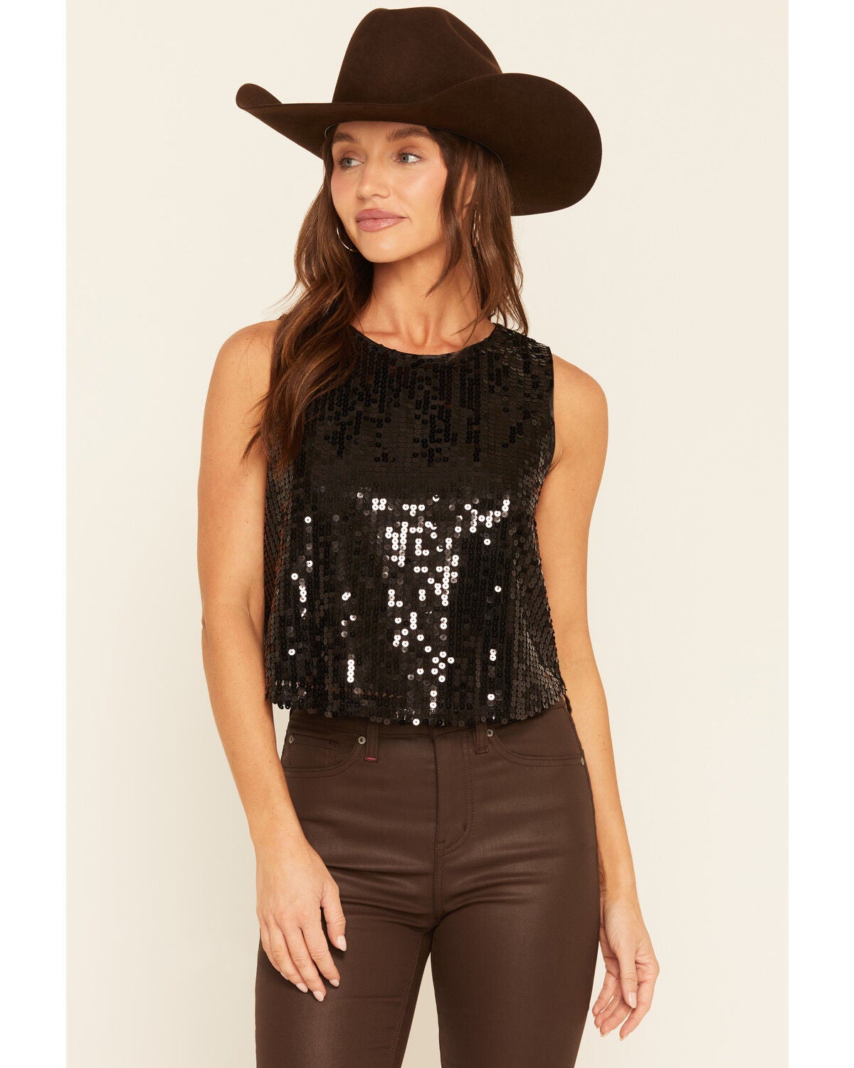 Image #1 - Sadie & Sage Women's Encore Sleeveless Sequins Top, Black, hi-res