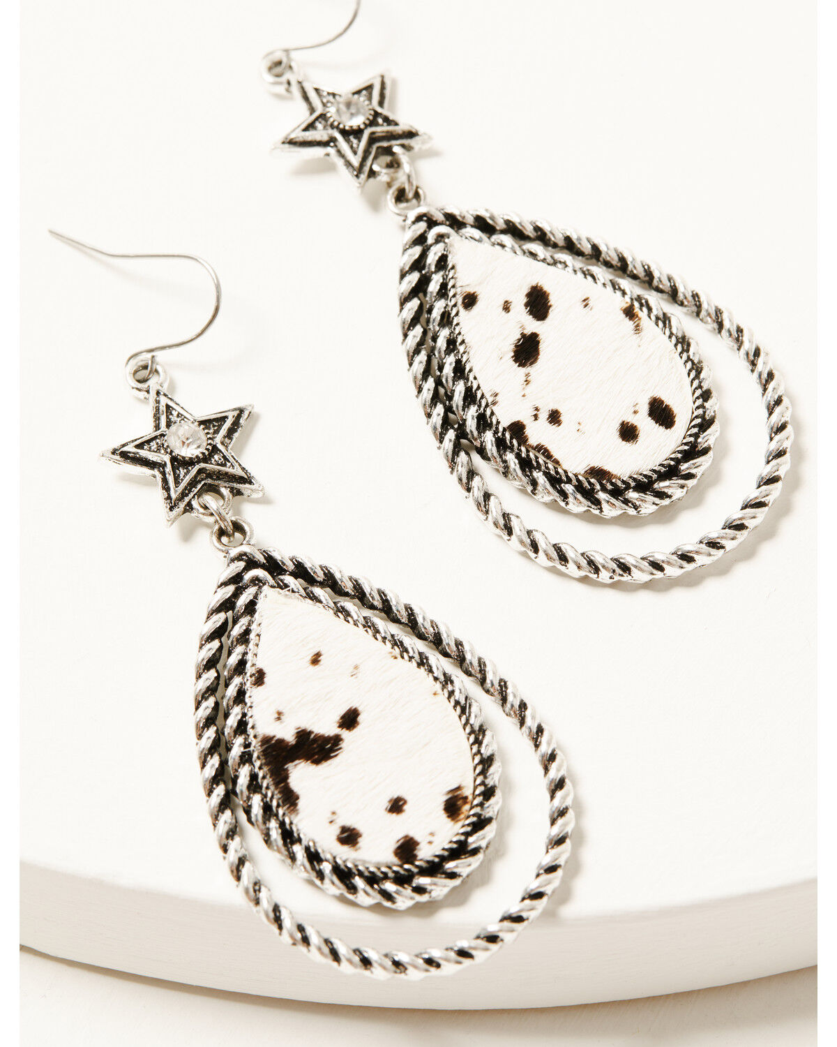 Image #2 - Shyanne Women's Cowhide Double Hoop Star Earrings, Silver, hi-res