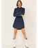 Wrangler Women's Dark Denim Washed Long Sleeve Western Shirt Dress, Indigo, hi-res