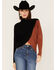 Revel Women's Color Block Knit Surplice Turtleneck Sweater, Rust Copper, hi-res