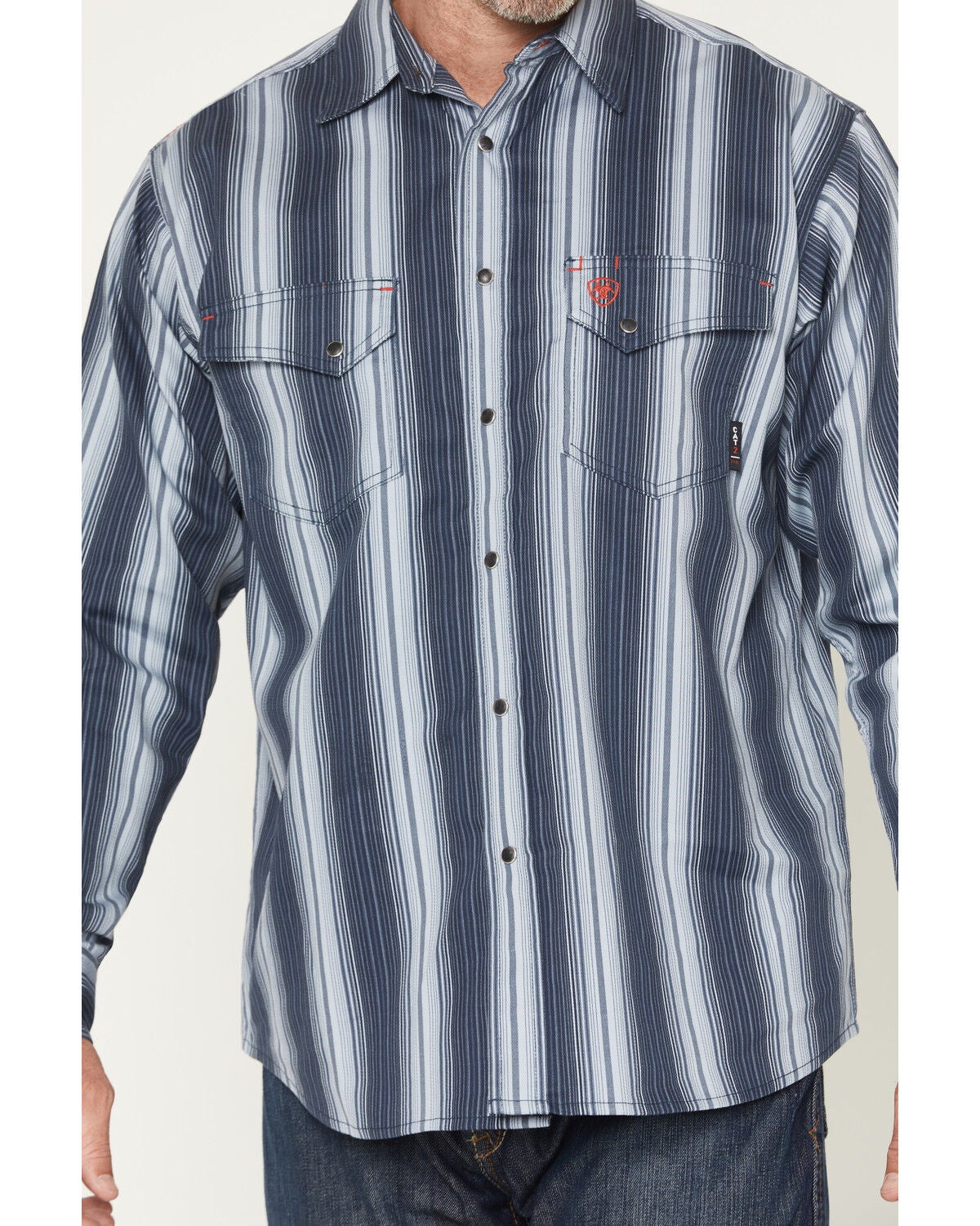 Image #3 - Ariat Men's FR Carlton Striped Long Sleeve Snap Work Shirt, Navy, hi-res
