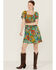 Angie Women's Mint Floral Short Sleeve Smocked Dress, Green, hi-res