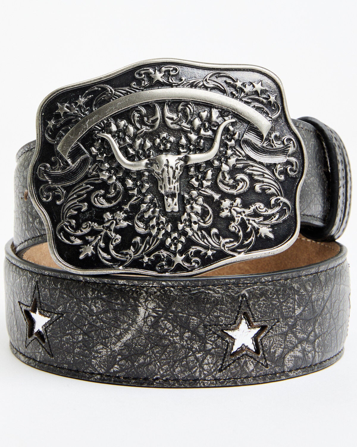 Idyllwind Women's Cordero Longhorn Buckle And Star Cutout Belt, Black, hi-res