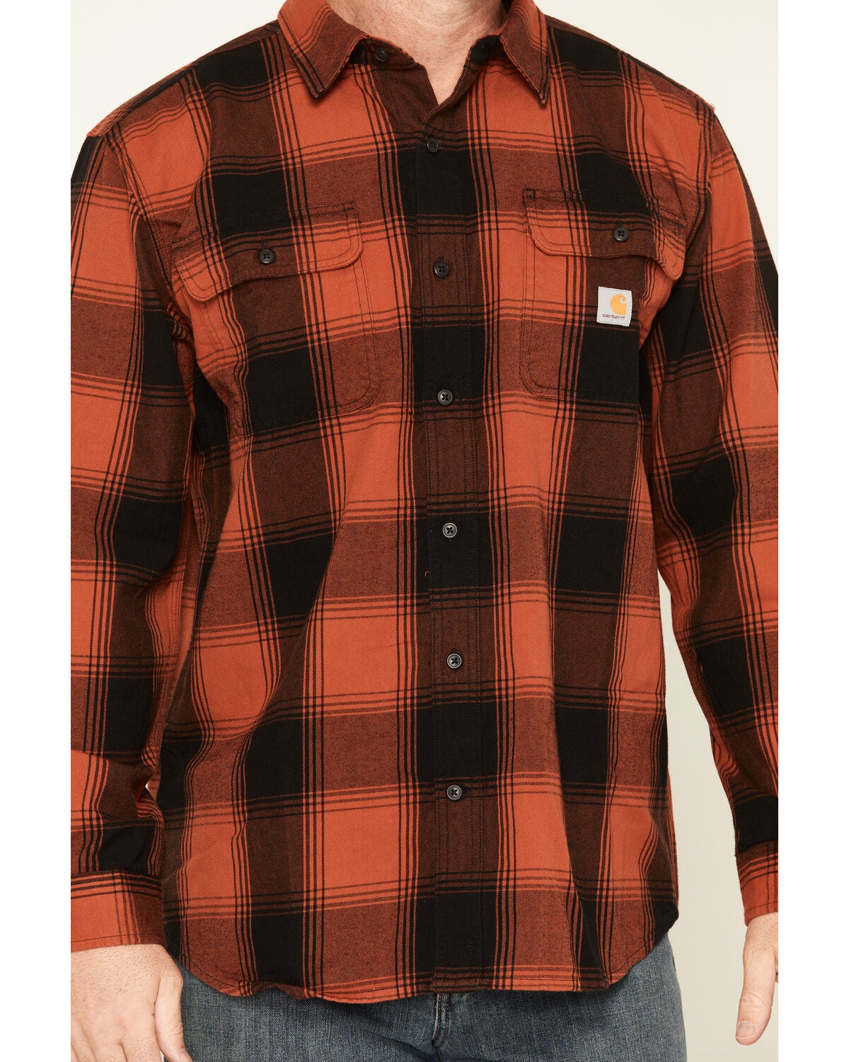 Image #3 - Carhartt Men's Hubbard Loose Fit Heavyweight Plaid Print Long Sleeve Flannel Shirt, Red, hi-res