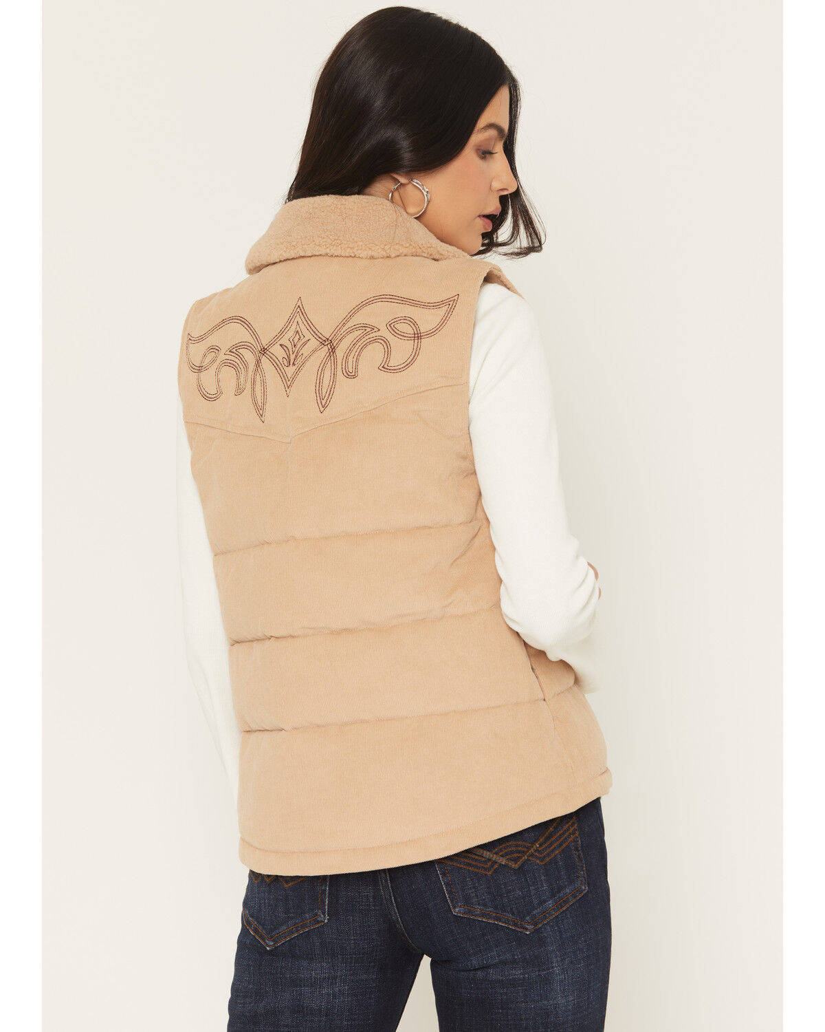 Image #5 - Idyllwind Women's Midvale Corduroy Embroidered Puffer Vest, Khaki, hi-res
