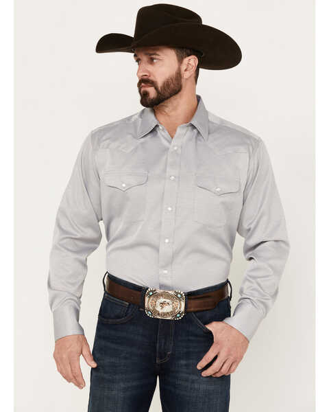 Panhandle Men's Dobby Long Sleeve Western Snap Shirt, Taupe, hi-res