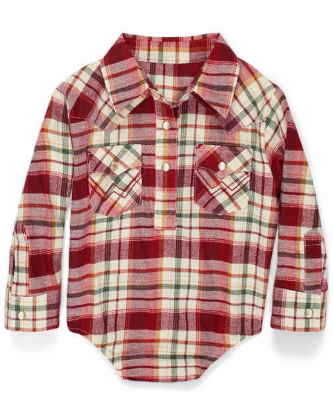 Image #1 - Wrangler Infant Girls' Red Plaid Long Sleeve Flannel Onesie , , hi-res