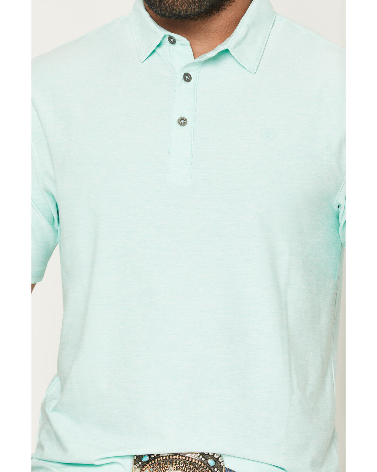 Image #3 - Ariat Men's Charger 2.0 Fitted Short Sleeve Button-Down Polo Shirt, Aqua, hi-res
