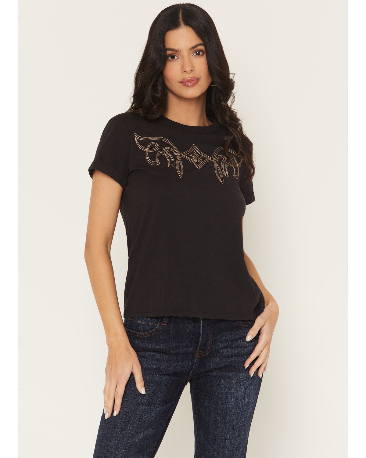 Idyllwind Women's Warren Boot Stitch Short Sleeve Tee, Black, hi-res