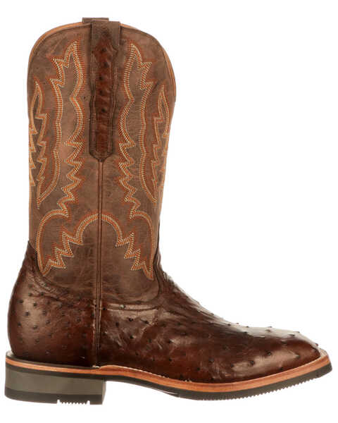 Lucchese Men's Rowdy Exotic Full-Quill Ostrich Western Boots - Square Toe, Chocolate, hi-res
