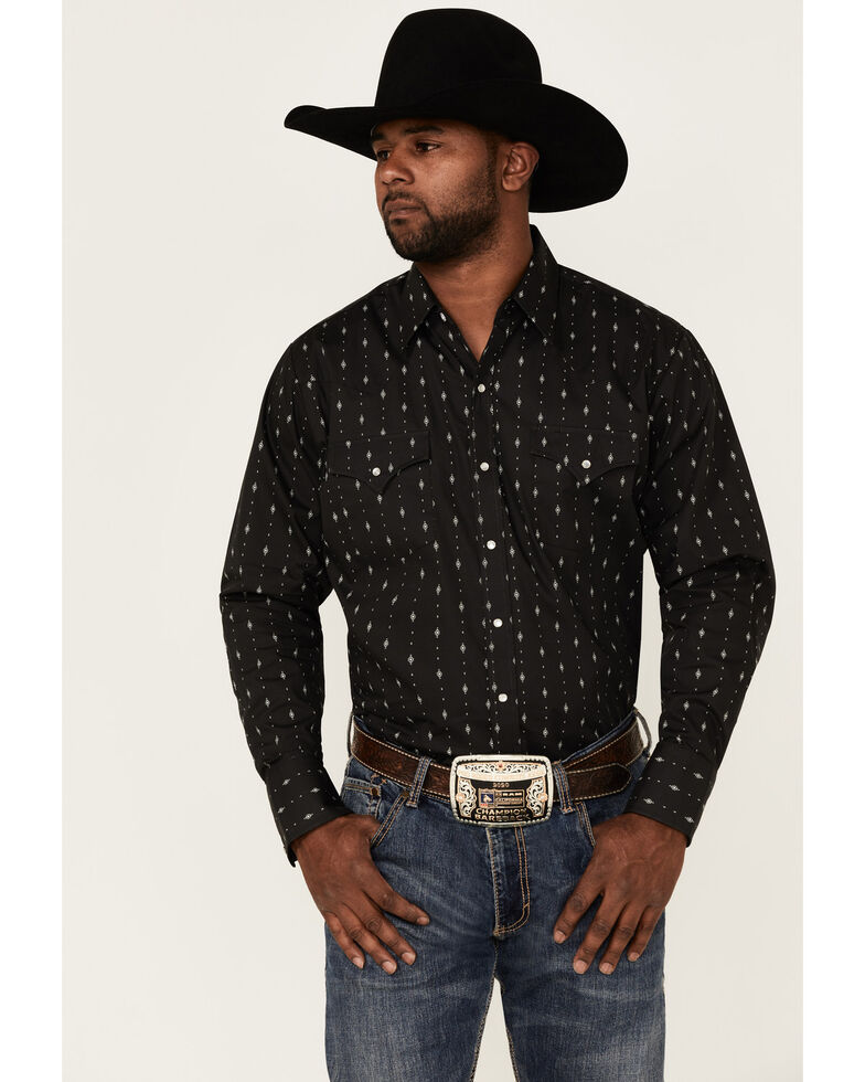 Ely Walker Men's Assorted Geo Print Western Shirt - Tall , Black, hi-res