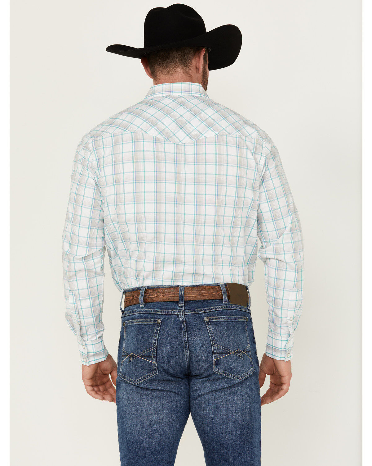 Image #4 - Wrangler 20X Men's Advanced Comfort Plaid Print Long Sleeve Snap Stretch Western Shirt, White, hi-res