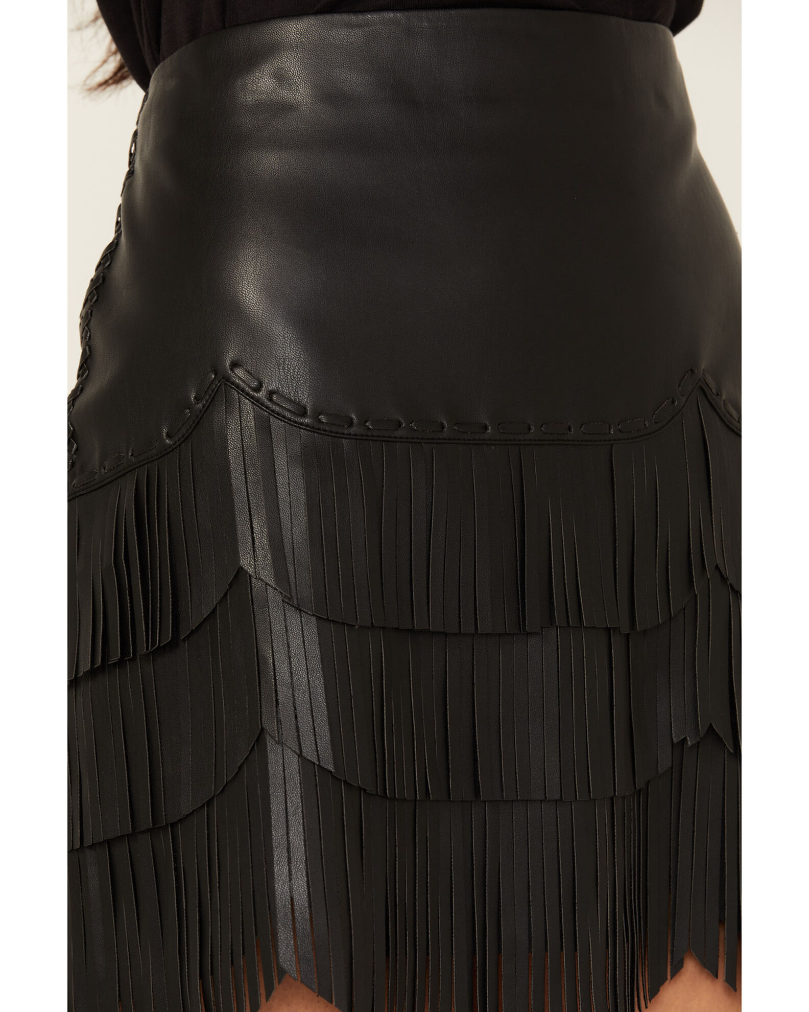 Womens faux deals leather fringe skirt