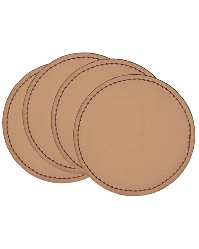 Carroll Co. Round Leather Beverage Coaster - 4 Pack, Tan, hi-res